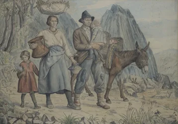 Uma família de Anticoli Corrardo, indo ao mercado, 1928 (wc com caneta e tinta no papel)